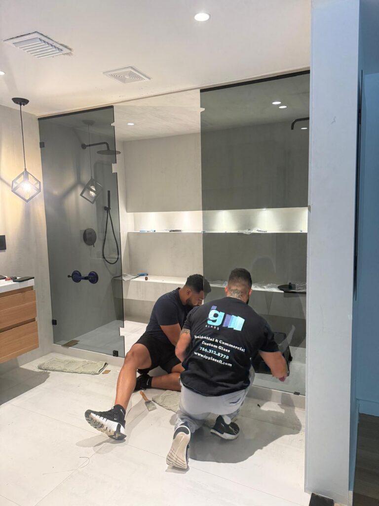 shower enclosure in smokey grey glass