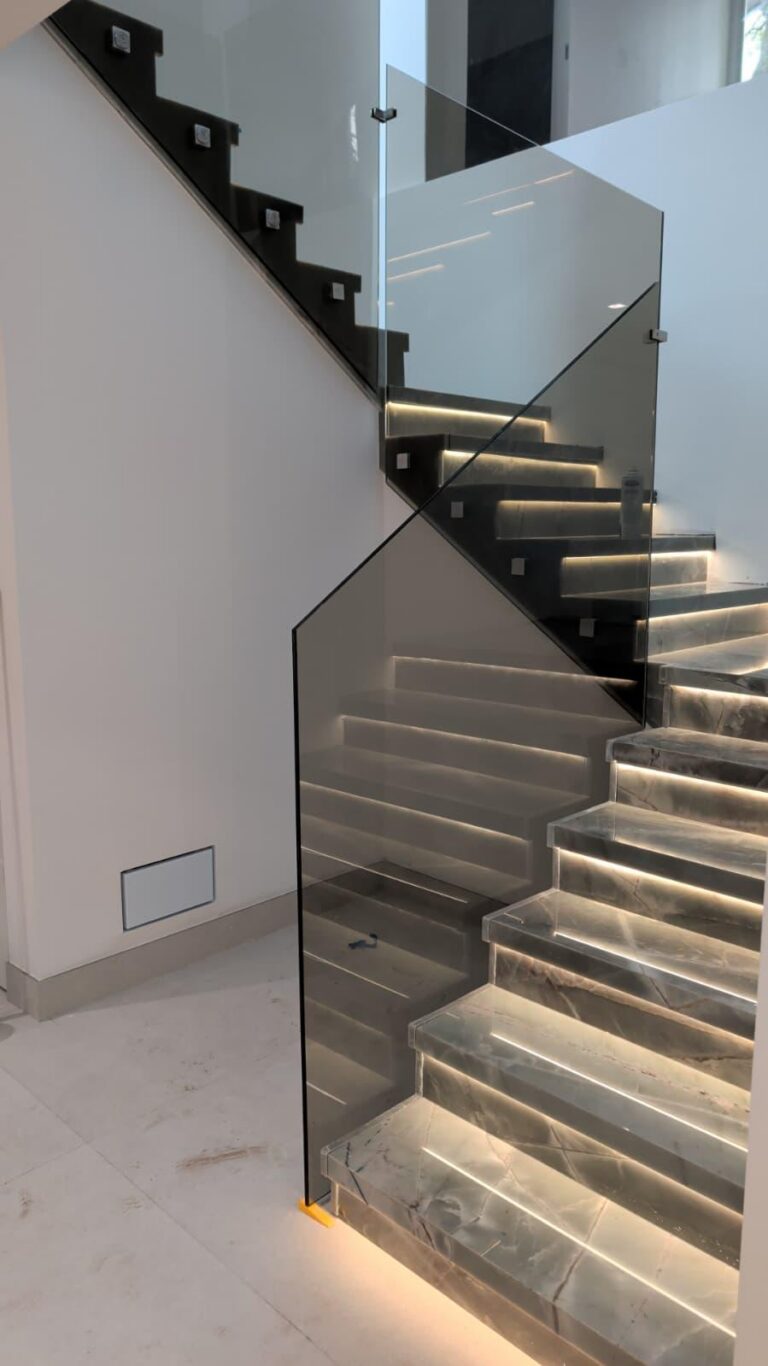 smokey grey glass railing